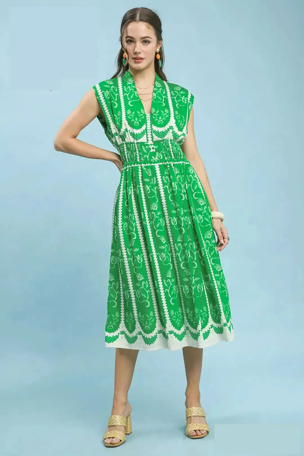 Umgee Sleeveless Smocked Midi Dress Trendsi