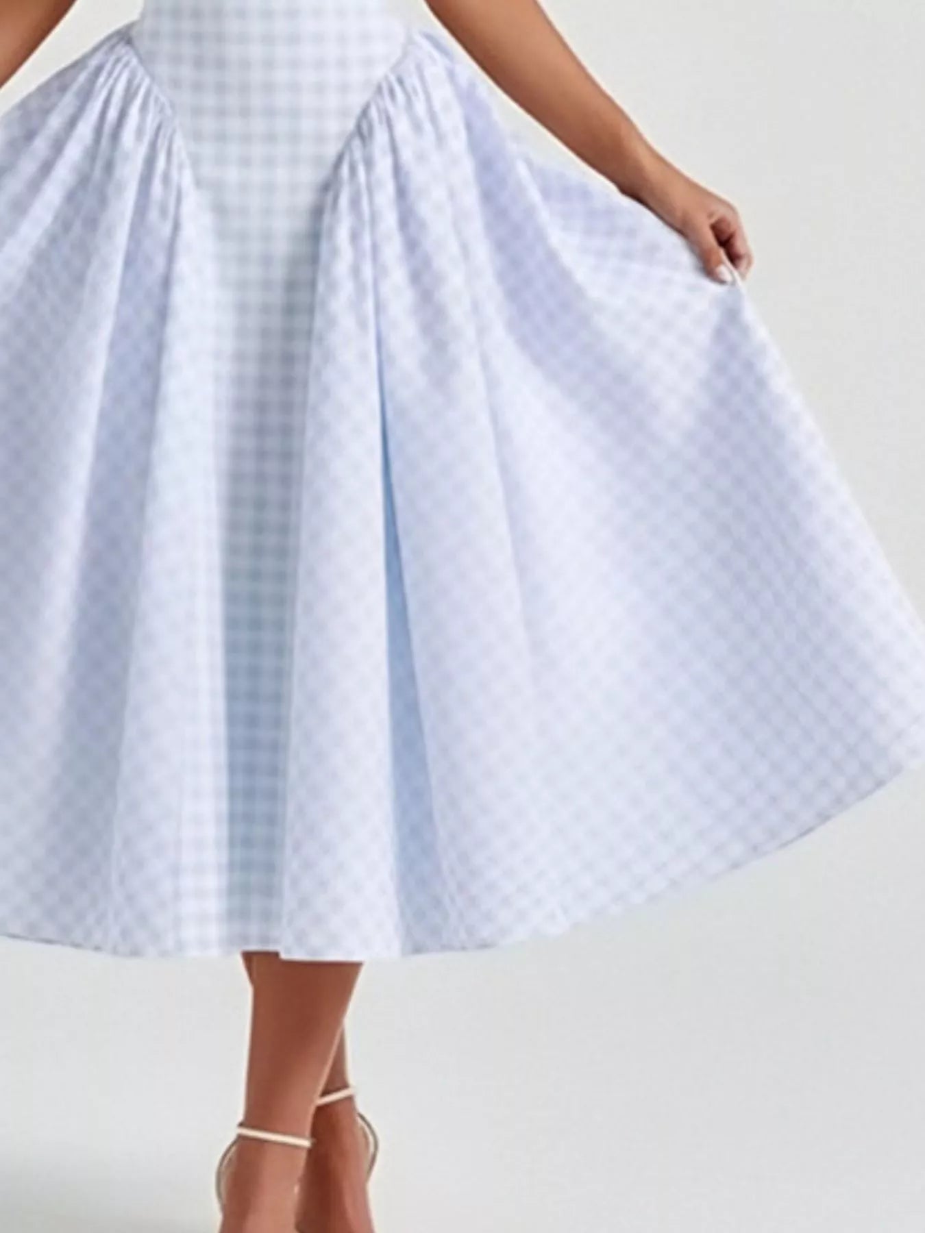 Women's Plaid Midi Dress – Square Neckline Plus Size