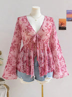 Plus Size Floral Print Chiffon Blouse