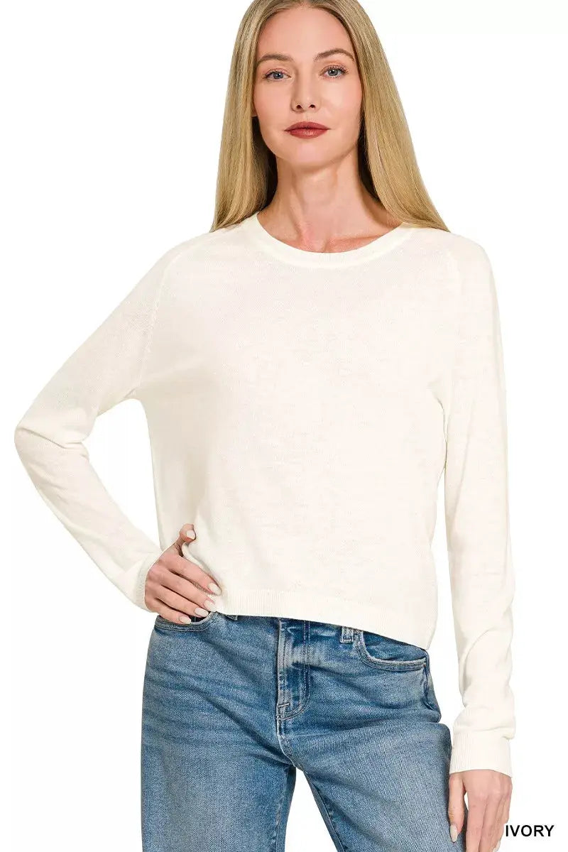 Zenana Lightweight Wool Blend Round Neck Sweater for Women — Parfymia