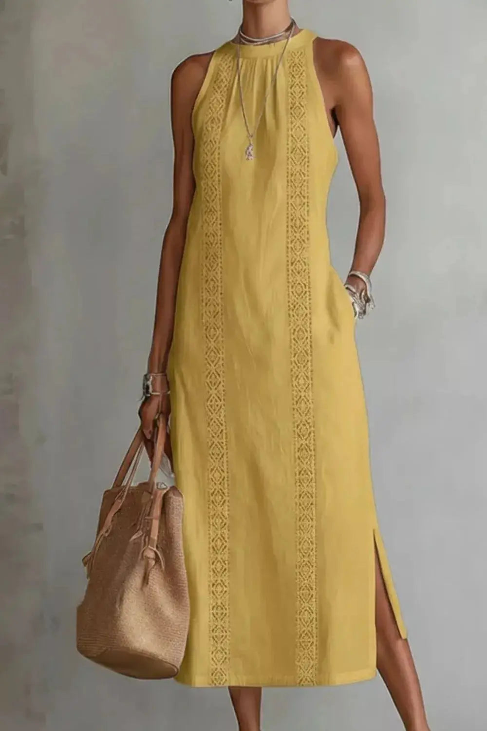 Sleeveless Side Slit Dress with Pockets Trendsi
