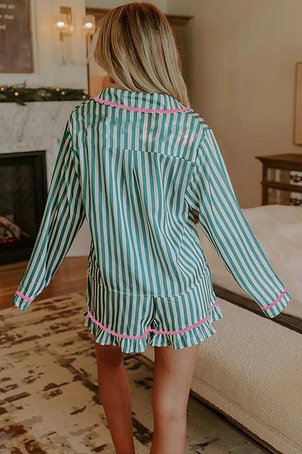 Women's Loungewear Set – Striped Ricrac Trim