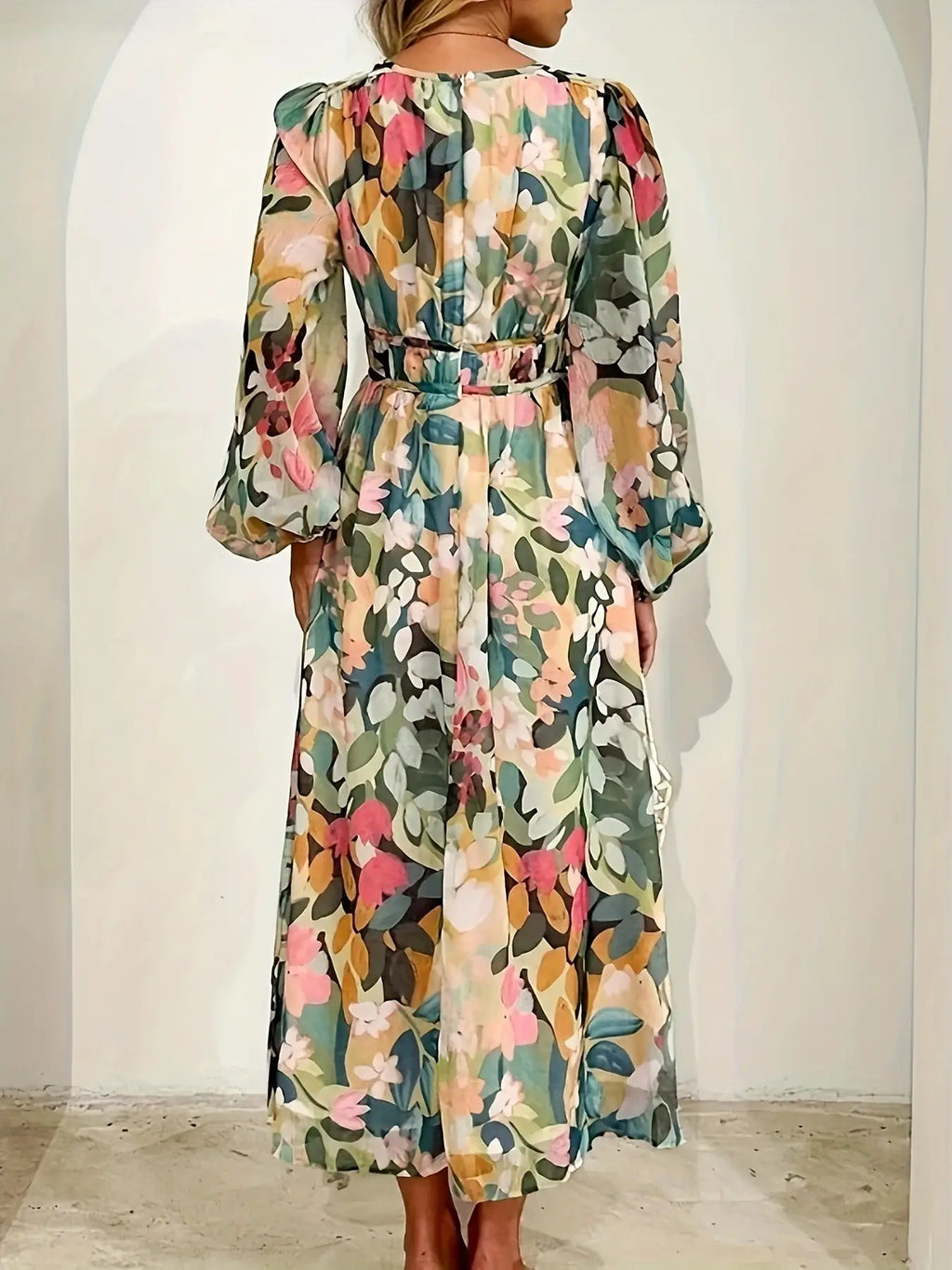 Floral Print Long Sleeve Midi Dress Trendsi