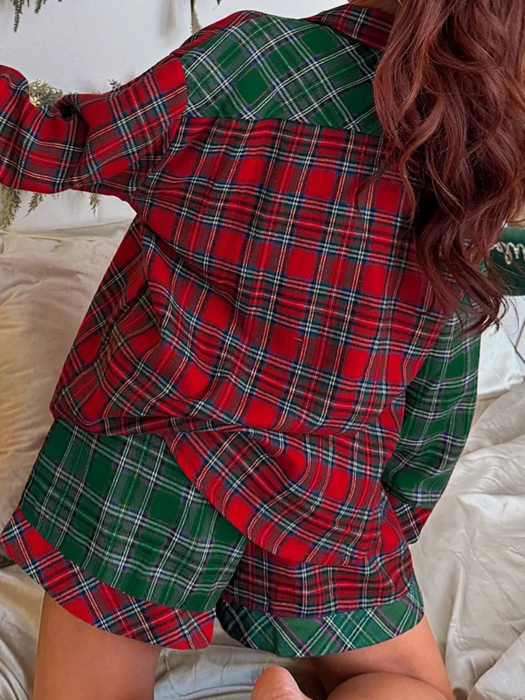 Women's Loungewear Plaid Contrast Patch Pajama Set