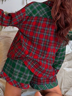 Women's Loungewear Plaid Contrast Patch Pajama Set
