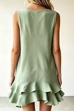 Women's Mini Dress – Ruffle Hem V-Neck