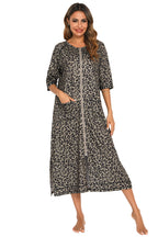 Women's Printed Slit Night Dress with Pockets