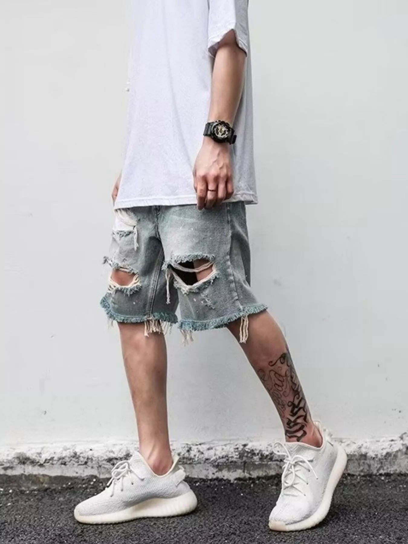 Men's Distressed Denim Shorts Plus Size
