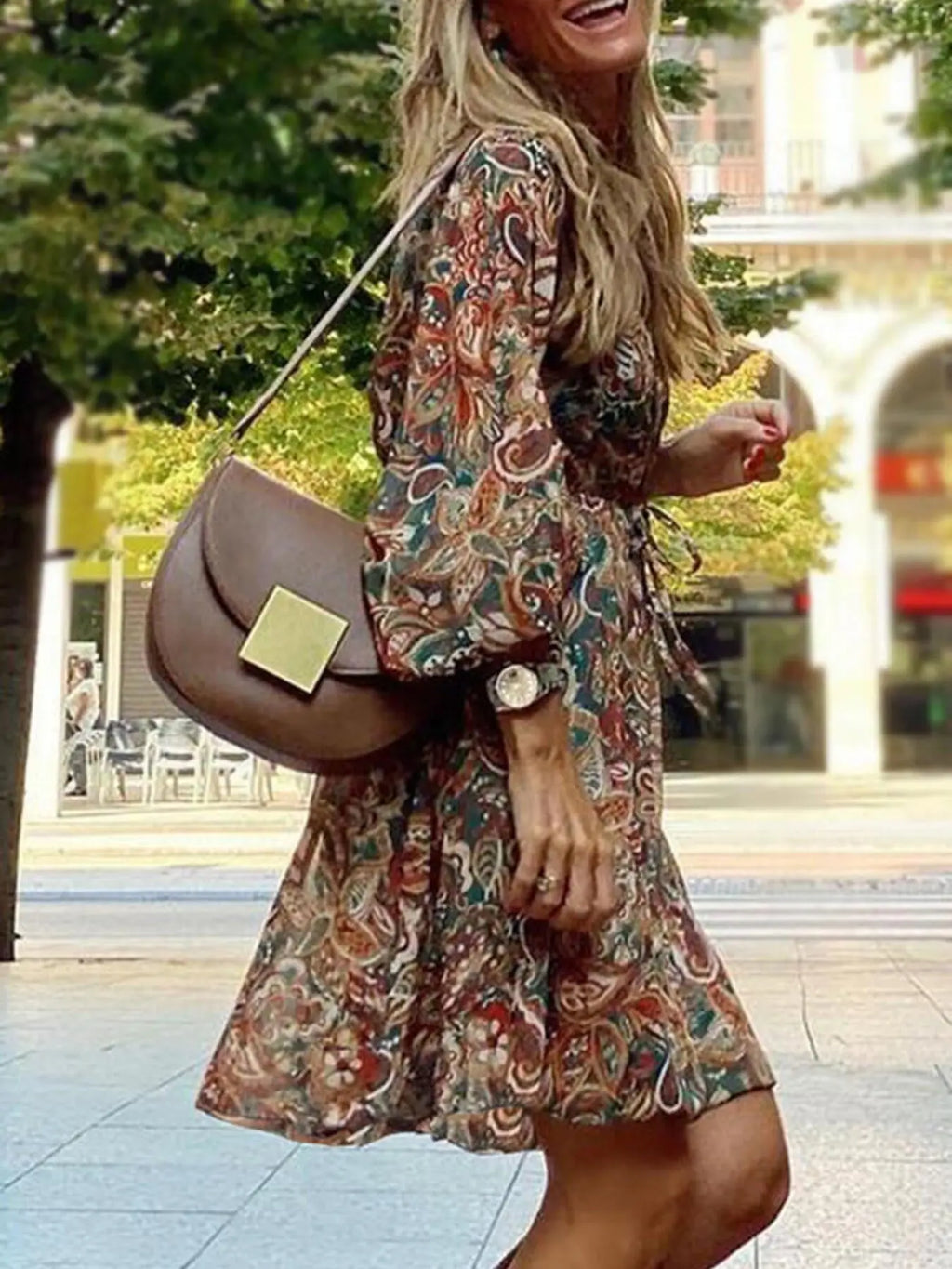 Paisley Print Balloon Sleeve Mini Dress Trendsi