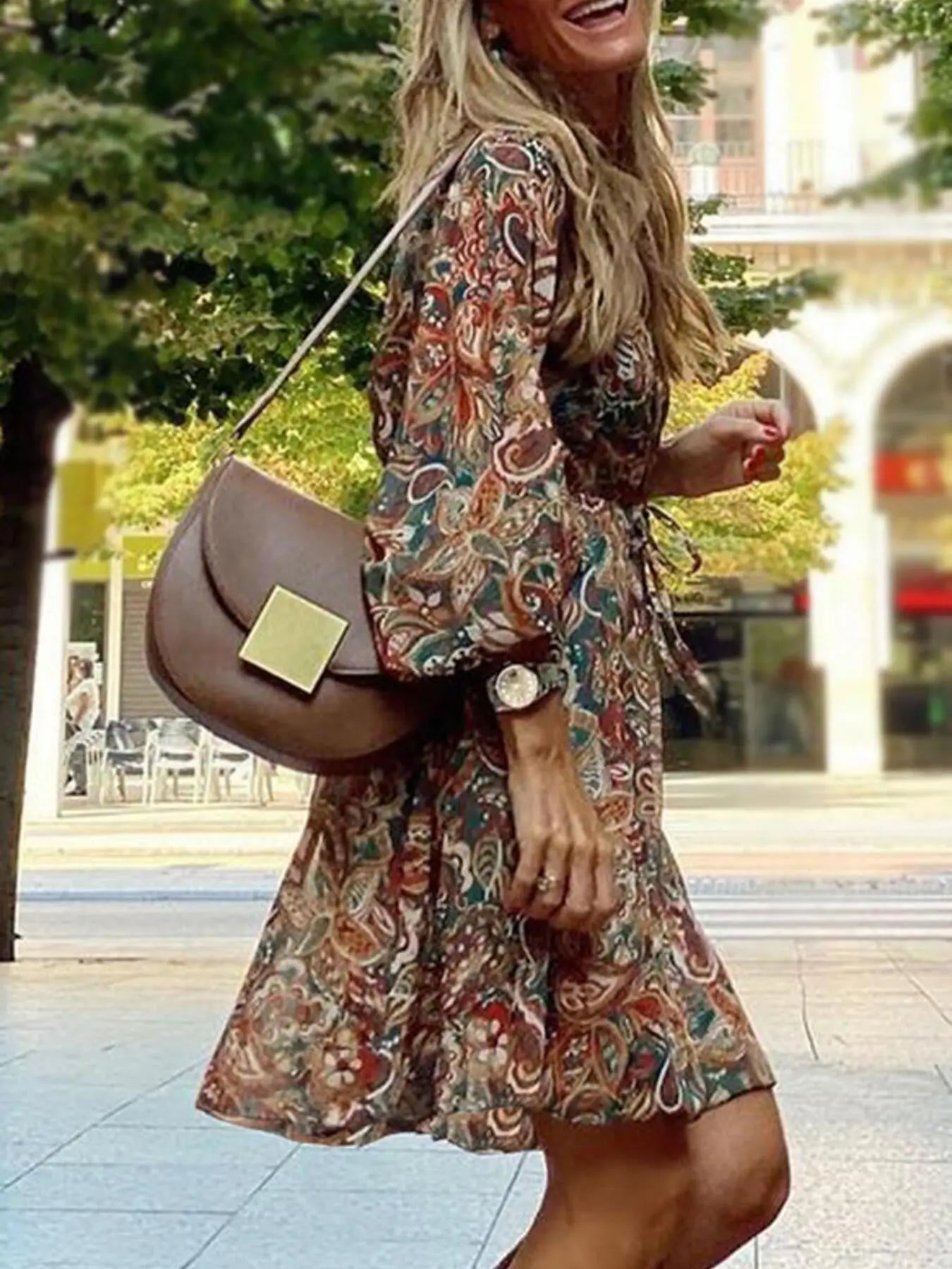 Paisley Print Balloon Sleeve Mini Dress Trendsi