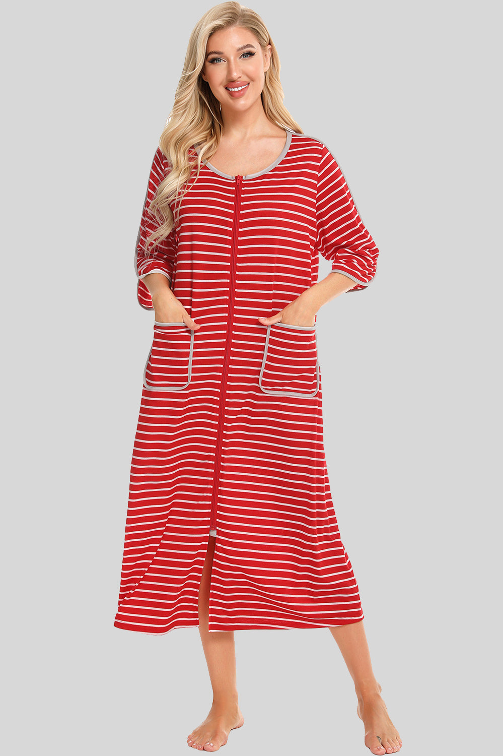 Women's Midi Dress – Round Neck Three-Quarter Sleeve