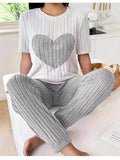 Women's Loungewear Heart Ribbed Knit Set