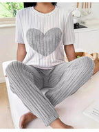 Women's Loungewear Heart Ribbed Knit Set