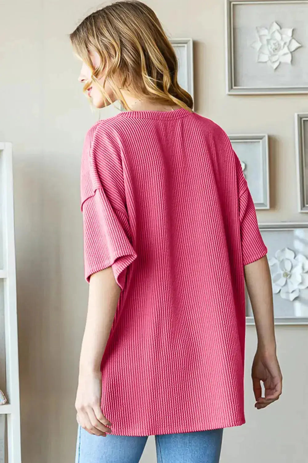 Ribbed Half Button Drop Shoulder Top by Heimish by Parfymia