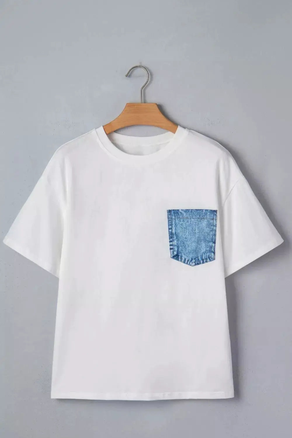 Color Block Chest Pocket Patched Casual Short Sleeve Top by Trendsi