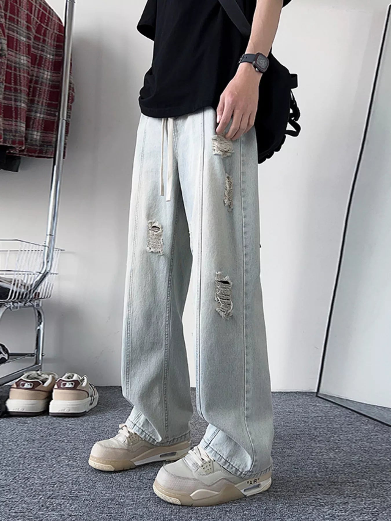 Men's Pants Distressed Wide Leg Jeans Plus Size
