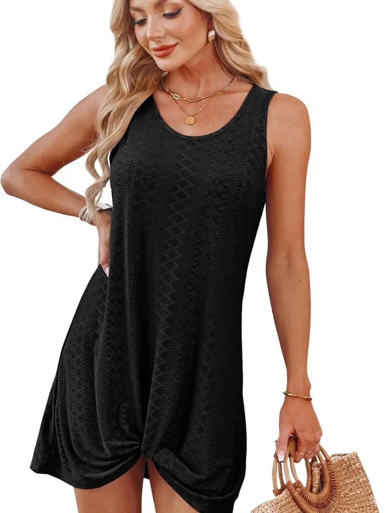 Sleeveless Knotted Hem Tank Dress Trendsi