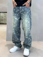 Men's Vintage Bird Print Loose Fit Jeans