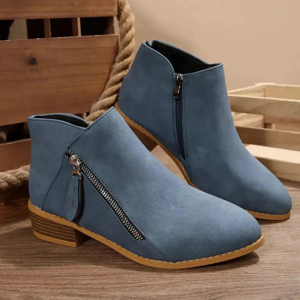 PU Leather Block Heels Ankle Boots for Women by Parfymia