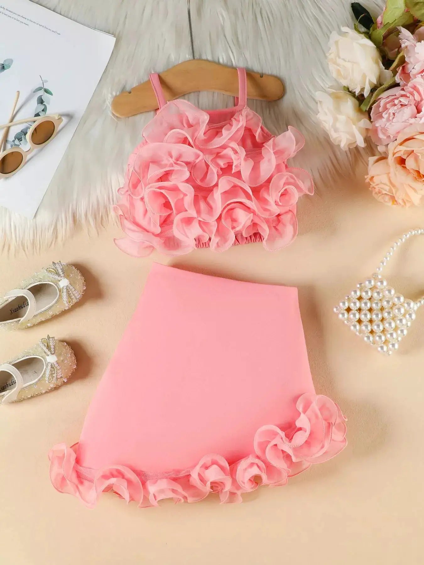 Girls Ruffled Trim Cami Top and Skirt Set Two Piece Outfit — Parfymia