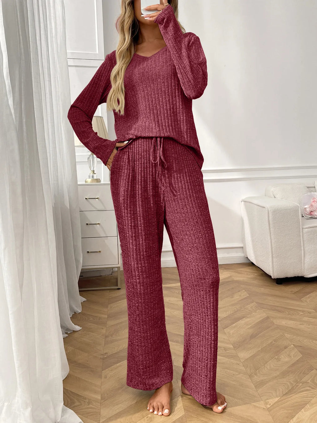 Women's Loungewear Set – Ribbed Long Sleeve