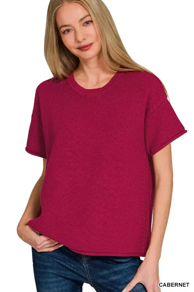 Zenana Cabernet Viscose Round Neck Top and Pants Set for Women Lounge Wear — Parfymia