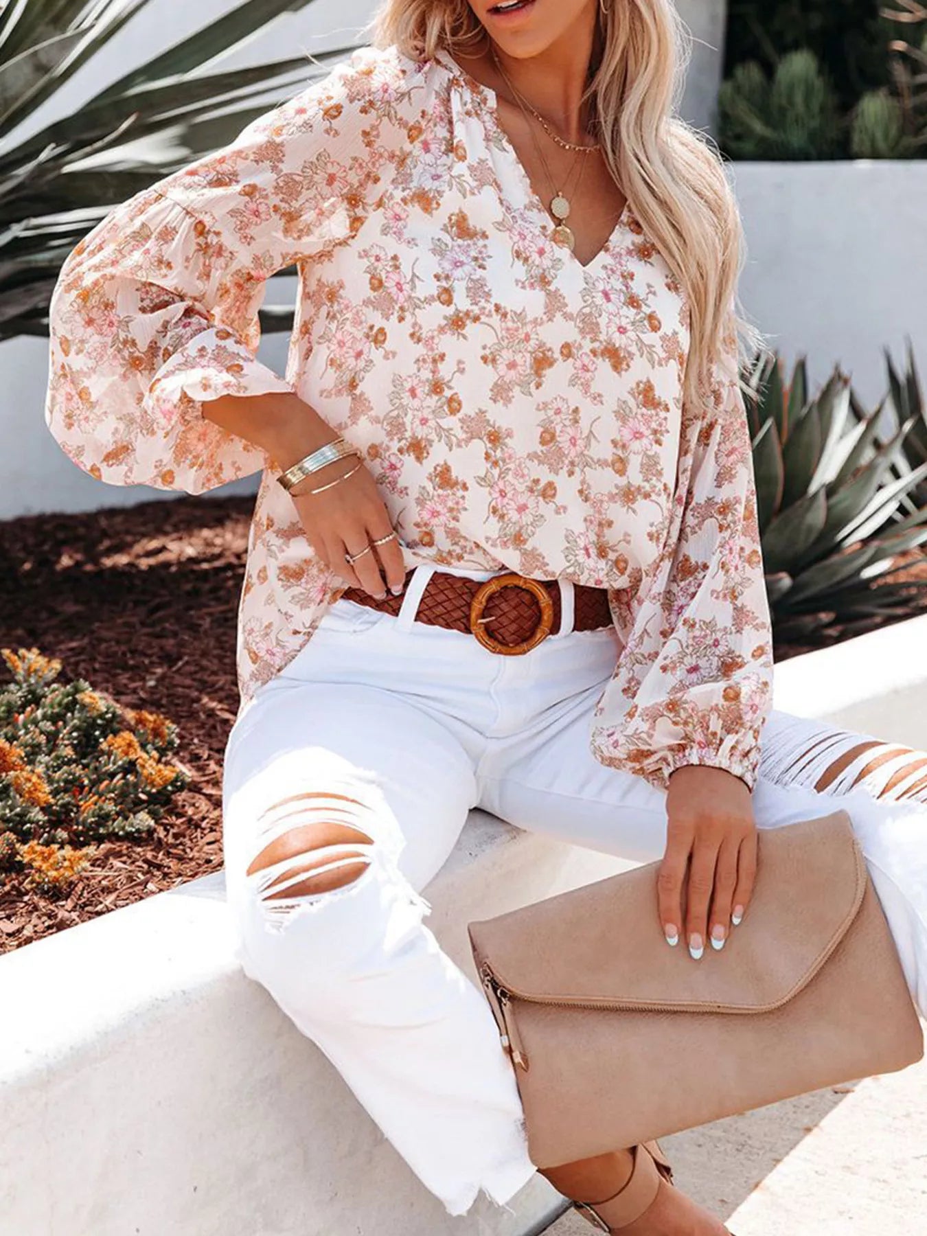 Women's Floral Print V-Neck Blouse Plus Size