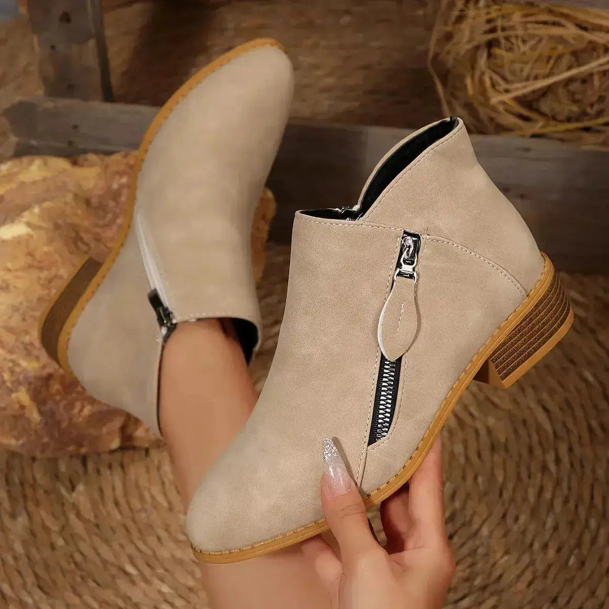 PU Leather Block Heels Ankle Boots for Women by Parfymia