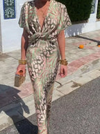 Women's Maxi Dress – Twist-Front Animal Print