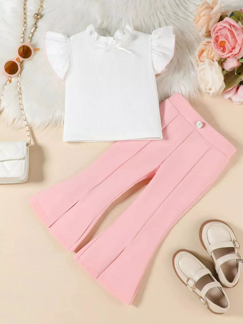 Girls Ruffle Trim Top And Flare Leg Pants Set For Parties — Parfymia