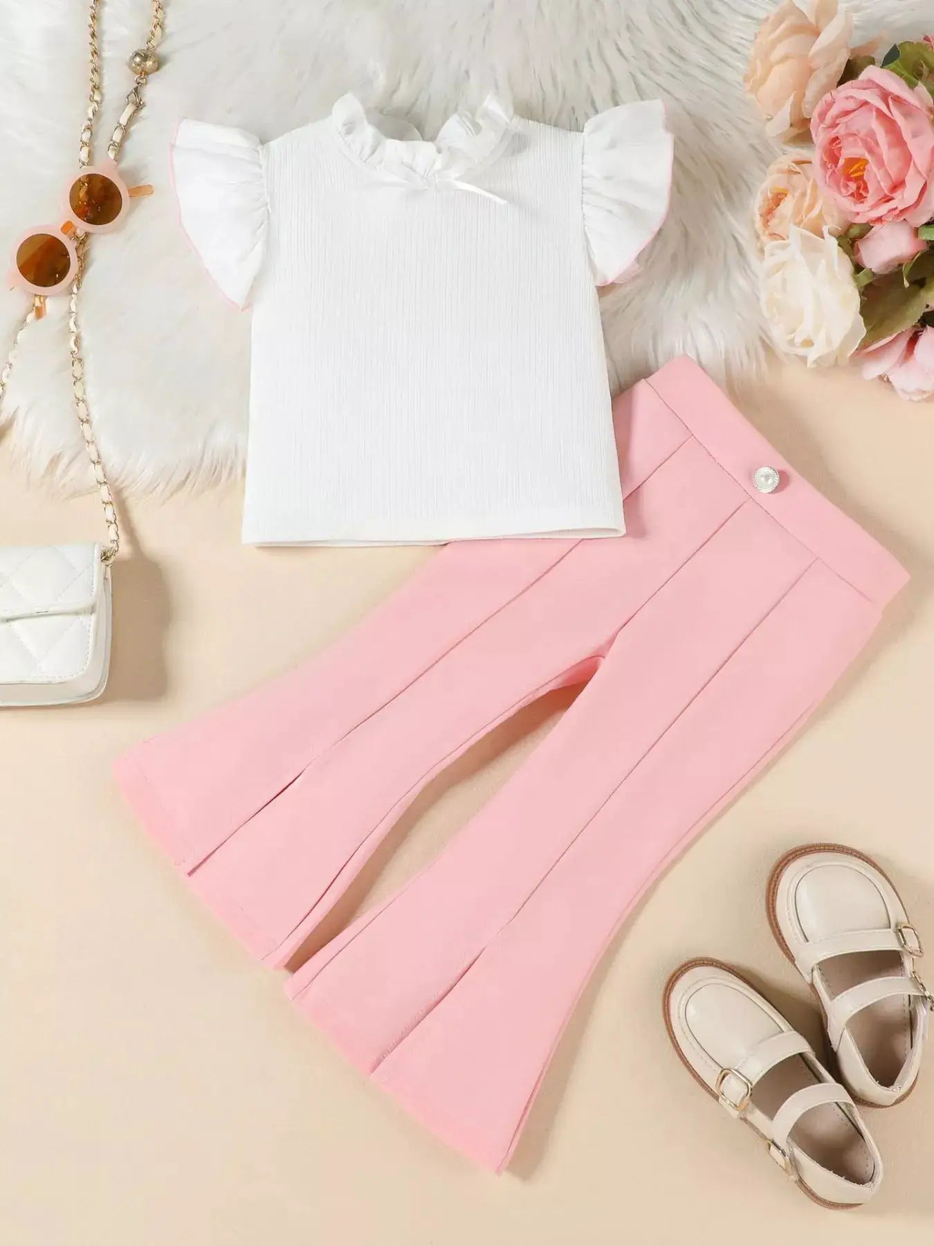 Girls Ruffle Trim Top And Flare Leg Pants Set For Parties — Parfymia