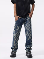 Men's Checkerboard Pattern Relaxed Fit Jeans