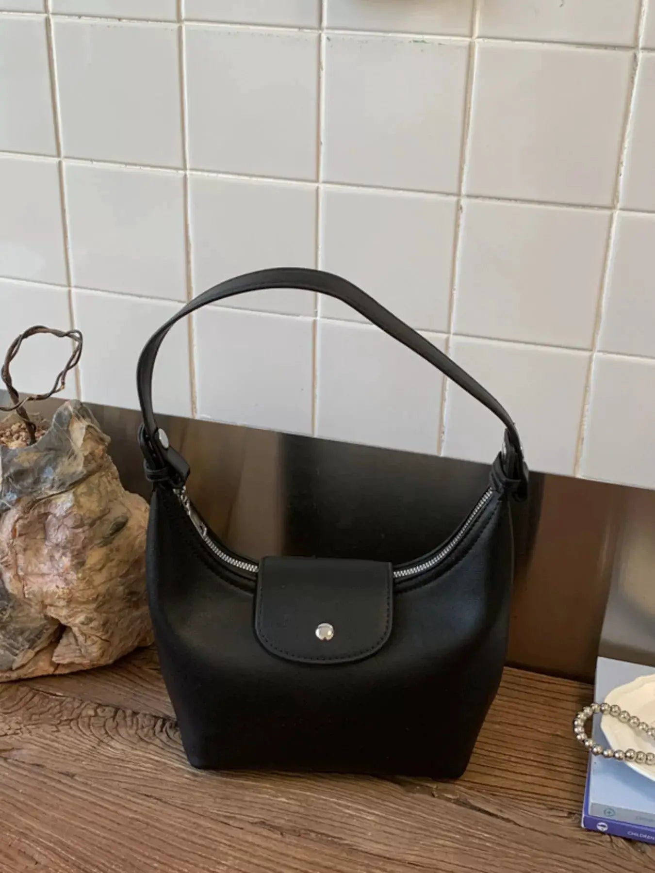 Mini PU Leather Crescent Shoulder Bag with Adjustable Strap — Parfymia