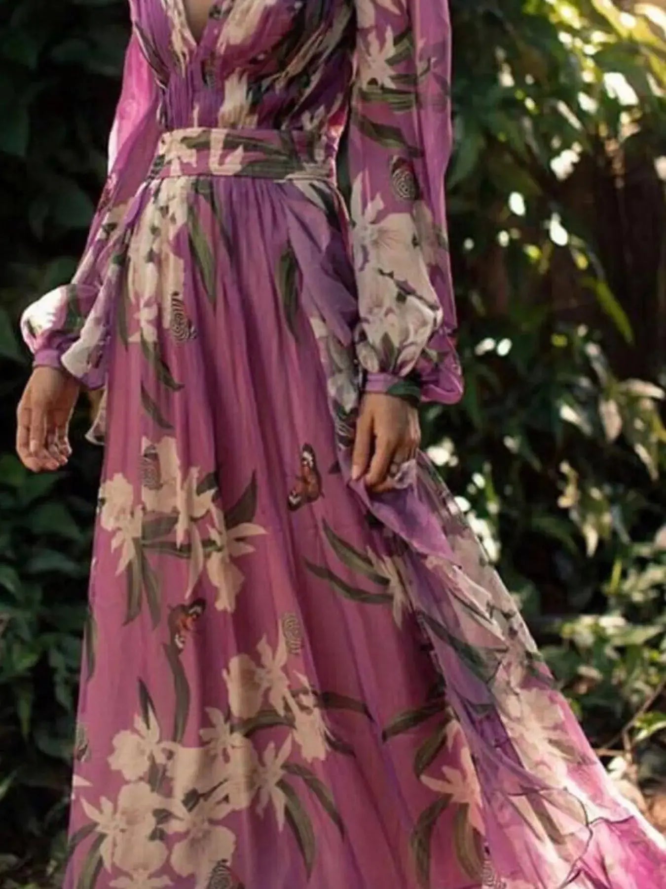 Full Size Floral Print Long Sleeve Maxi Dress Plus Size Trendsi