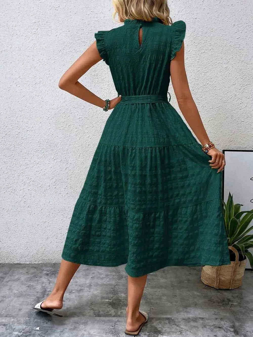 Tied Ruffled Cap Sleeve Midi Dress Trendsi