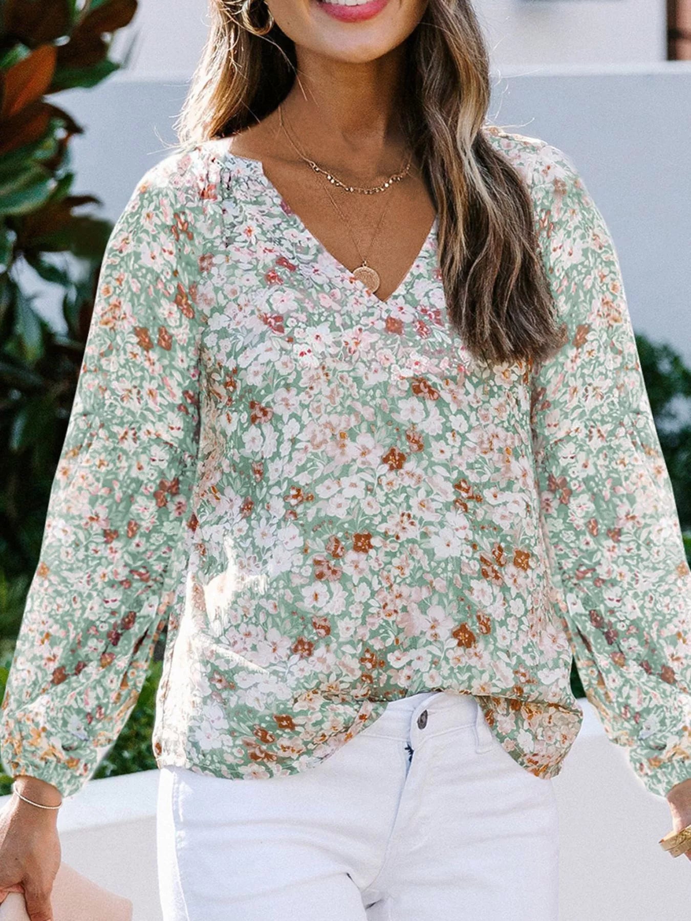 Women's Floral Print V-Neck Blouse Plus Size