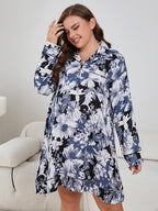 Women's Plus Size Floral Lapel Night Dress