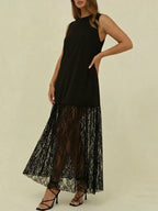 Women's Plus Size Sleeveless Lace Trim Maxi Dress