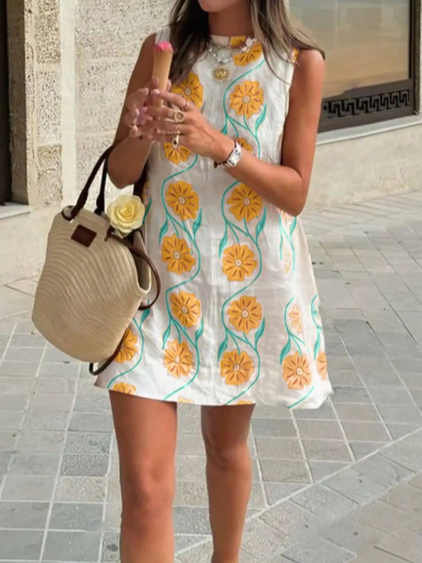 Floral Pattern Sleeveless Mini Dress Trendsi