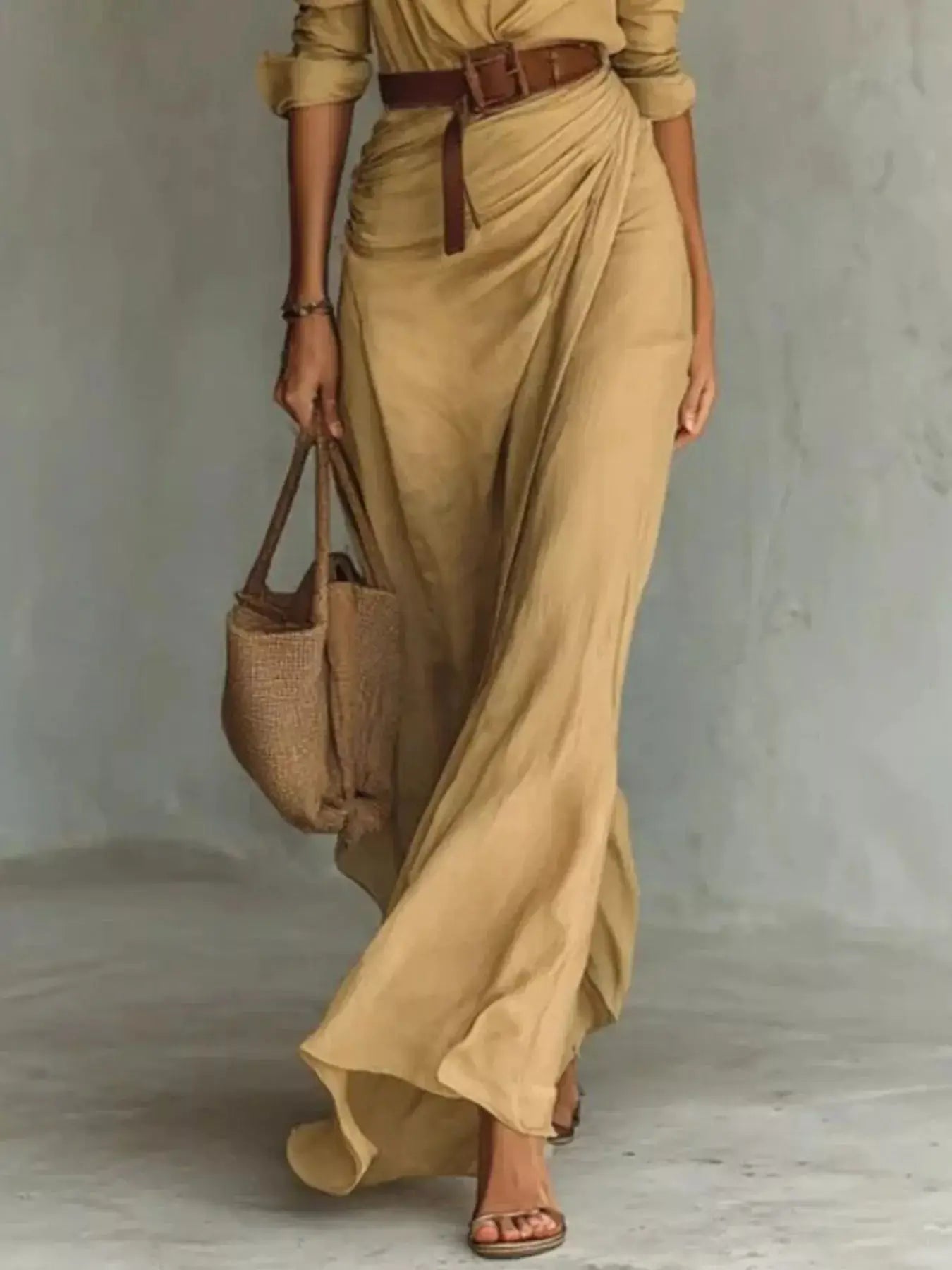 Full Size Ruched Long Sleeve Maxi Dress Plus Size Trendsi