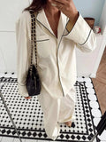 Women's Pants Set – Contrast Trim Button Up