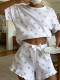 Women's Loungewear Set Ribbed Knit Bow Print