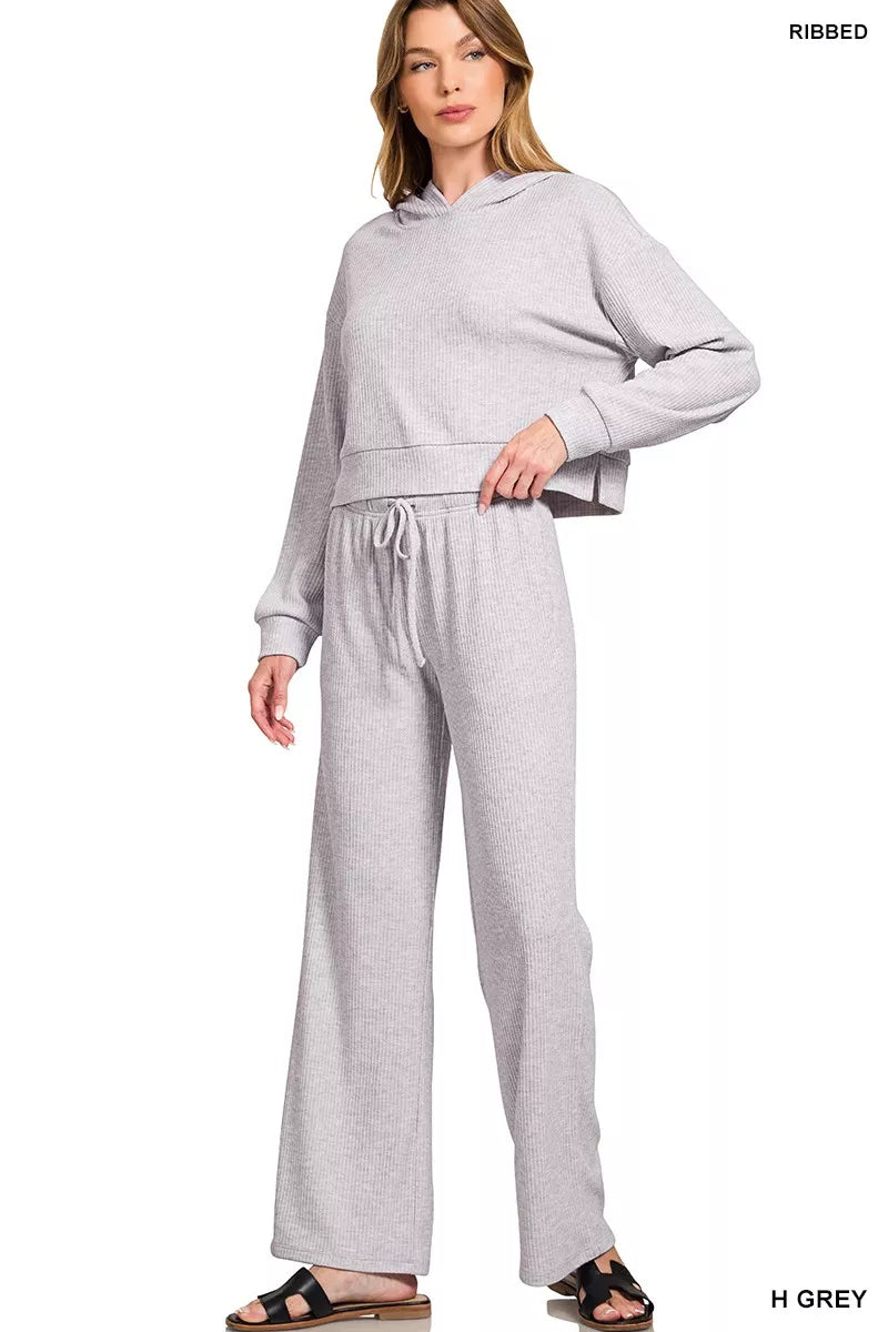 Women's Lounge Pants – Ribbed Wide-Leg Drawstring
