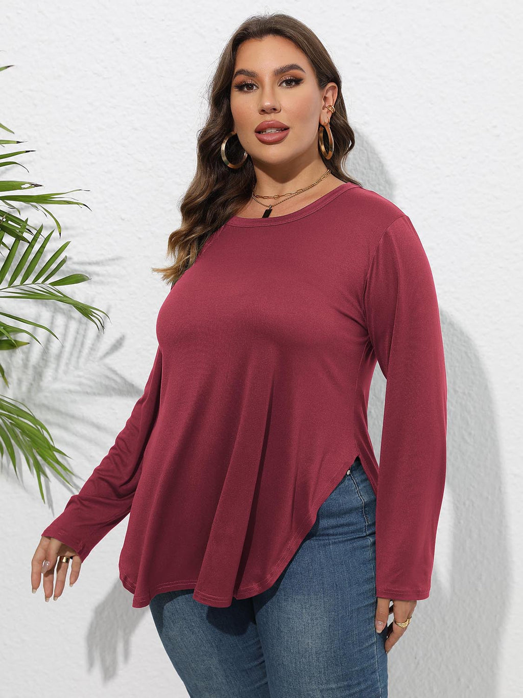 Women's Long Sleeve T-Shirt – Plus Size Slit