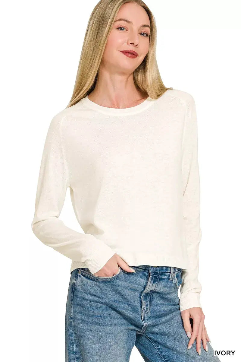 Zenana Lightweight Wool Blend Round Neck Sweater for Women — Parfymia