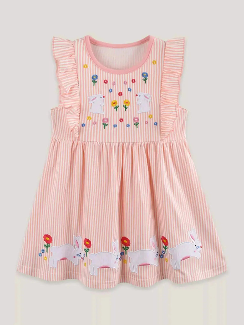 Embroidered Bunny Dress for Children with Ruffle Sleeves by Parfymia