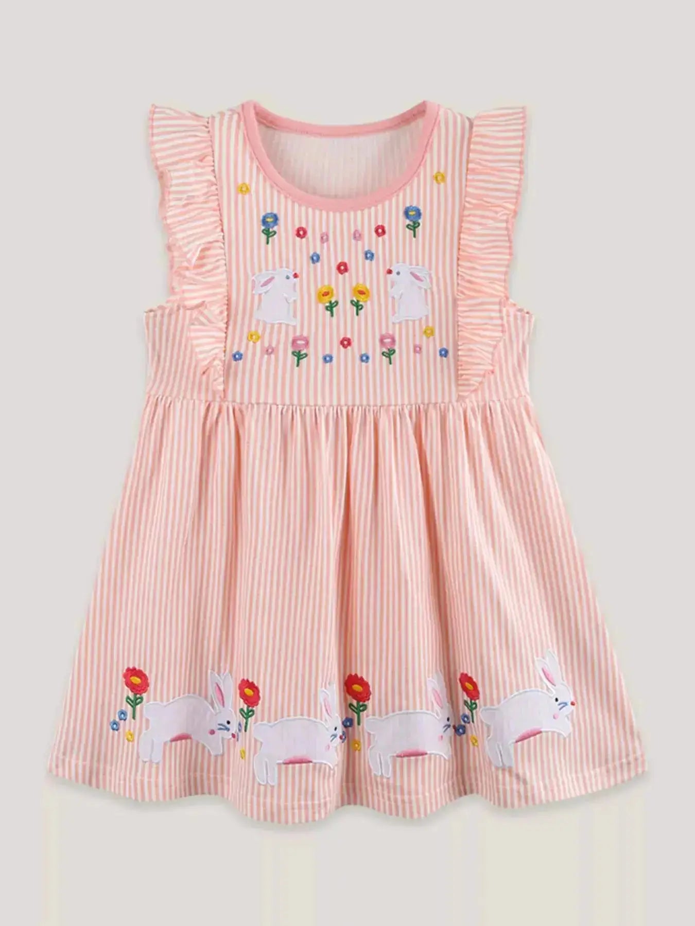 Embroidered Bunny Dress for Children with Ruffle Sleeves by Parfymia