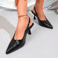 PU Leather Pointed Toe Slingback Kitten Heel Pumps — Parfymia