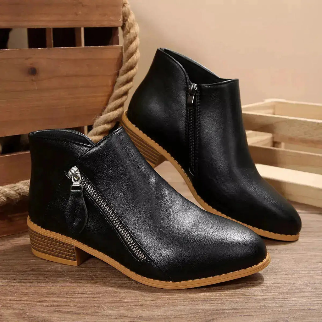 PU Leather Block Heels Ankle Boots for Women by Parfymia
