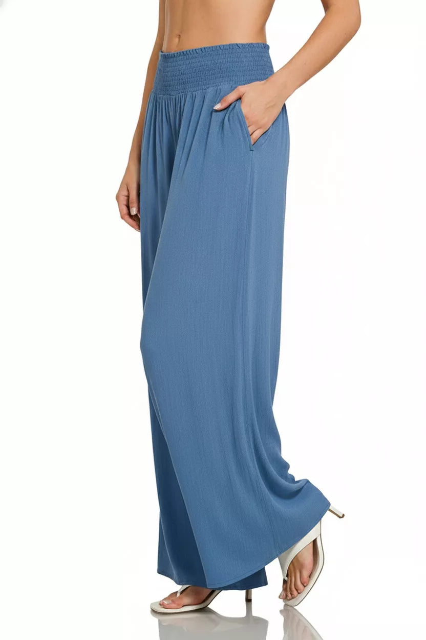 Women's Wide Leg Lounge Pants – Smocked Waistband